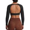 imageAoxjox Workout Long Sleeve Crop Tops for Women Clarissa Backless Gym Cropped T Shirt Top Black XSmall