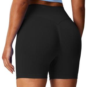imageAoxjox Seamless Biker Shorts for Women Impact Hidden Scrunch Low Waisted Athletic Yoga Short 35quot45quot5quot6quotBlack