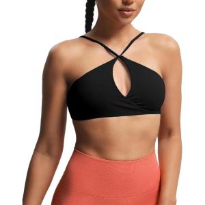 imageAoxjox Womens Workout Sports Bras Fitness Adjusted Ariel Halter Bra Yoga Crop TankA Black