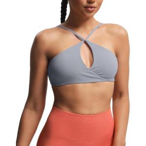 imageAoxjox Womens Workout Sports Bras Fitness Adjusted Ariel Halter Bra Yoga Crop TankGrey
