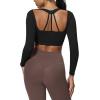 imageAoxjox Leah Long Sleeve Crop for Women Deep V Half Cutout Workout Cropped T Shirt TopBlack