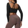 imageAoxjox Leah Long Sleeve Crop for Women Deep V Half Cutout Workout Cropped T Shirt TopBlack