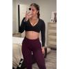 imageAoxjox Leah Long Sleeve Crop for Women Deep V Half Cutout Workout Cropped T Shirt TopBlack