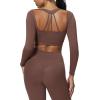 imageAoxjox Leah Long Sleeve Crop for Women Deep V Half Cutout Workout Cropped T Shirt TopFudge Coffee