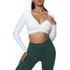 imageAoxjox Leah Long Sleeve Crop for Women Deep V Half Cutout Workout Cropped T Shirt TopWhite