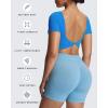imageAoxjox Short Sleeve Crop Tops for Women Emma Backless Twist Back Workout Cropped T Shirt TopDirectoire Blue