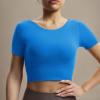 imageAoxjox Short Sleeve Crop Tops for Women Emma Backless Twist Back Workout Cropped T Shirt TopDirectoire Blue