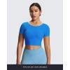 imageAoxjox Short Sleeve Crop Tops for Women Emma Backless Twist Back Workout Cropped T Shirt TopDirectoire Blue