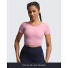 imageAoxjox Short Sleeve Crop Tops for Women Emma Backless Twist Back Workout Cropped T Shirt TopPrism Pink