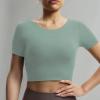 imageAoxjox Short Sleeve Crop Tops for Women Emma Backless Twist Back Workout Cropped T Shirt TopSage Green