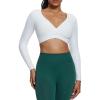 imageAoxjox Leah Long Sleeve Crop for Women Deep V Half Cutout Workout Cropped T Shirt TopWhite