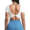 imageAoxjox Short Sleeve Crop Tops for Women Emma Backless Twist Back Workout Cropped T Shirt TopA White