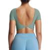 imageAoxjox Short Sleeve Crop Tops for Women Emma Backless Twist Back Workout Cropped T Shirt TopSage Green