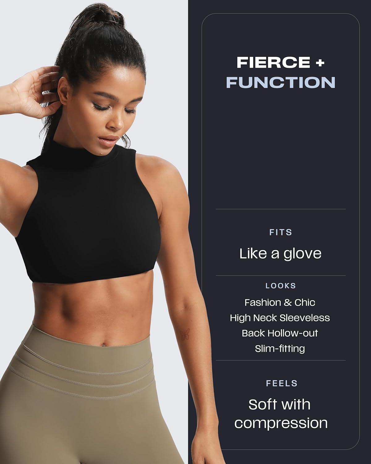 imageAoxjox Womens Kim Cutout High Neck Tank Workout Sports Bras Fitness Training Gym Bra Yoga CropBlack