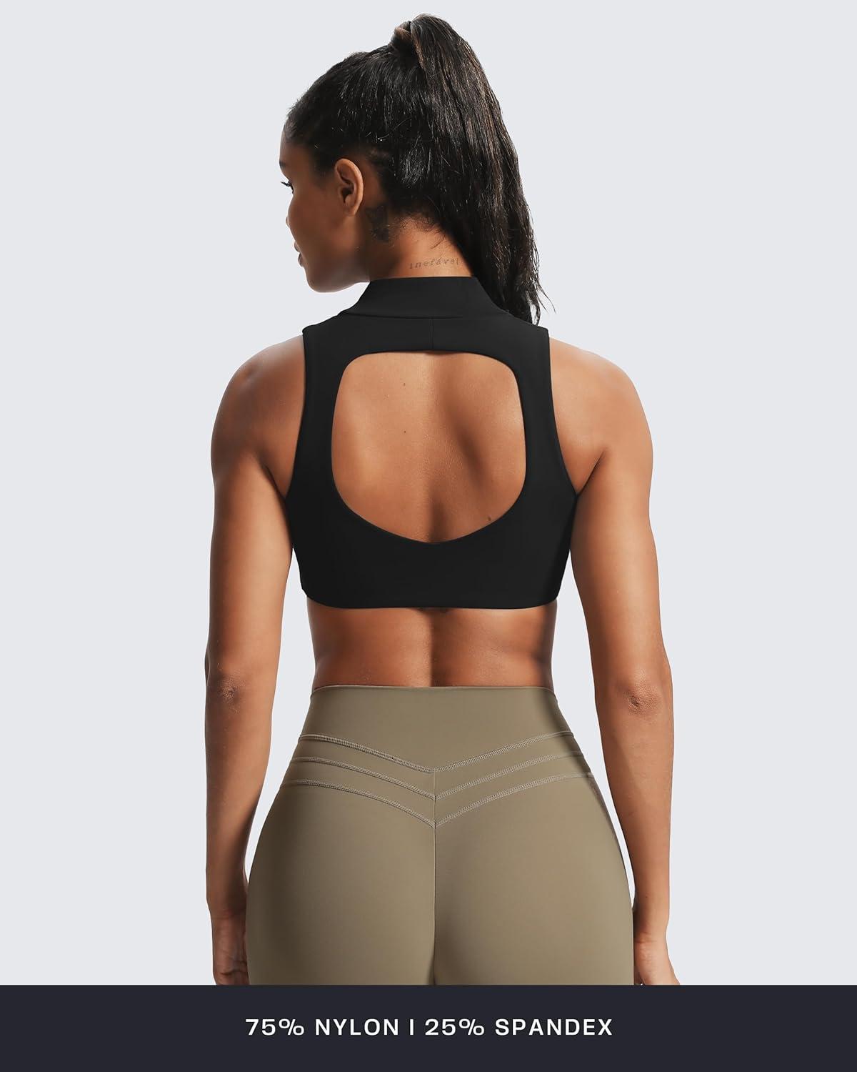 imageAoxjox Womens Kim Cutout High Neck Tank Workout Sports Bras Fitness Training Gym Bra Yoga CropBlack