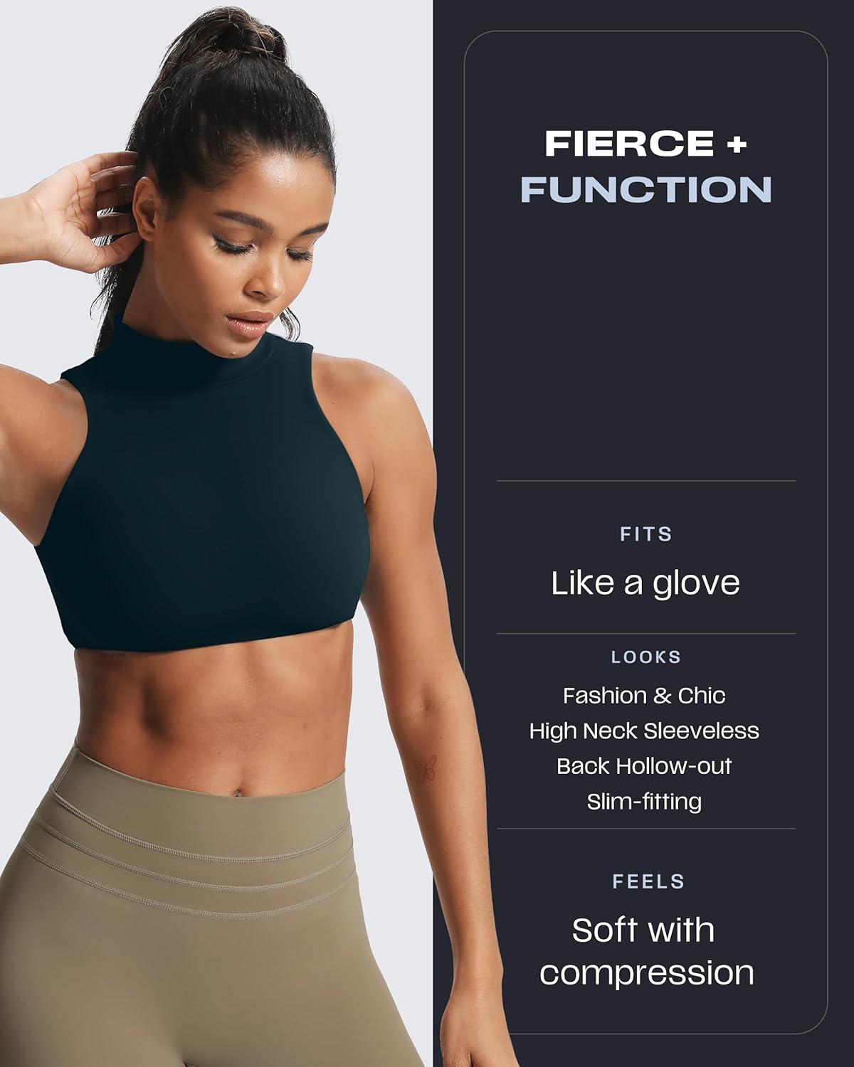 imageAoxjox Womens Kim Cutout High Neck Tank Workout Sports Bras Fitness Training Gym Bra Yoga CropBlueberry