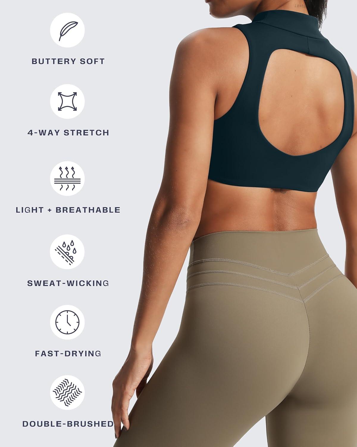 imageAoxjox Womens Kim Cutout High Neck Tank Workout Sports Bras Fitness Training Gym Bra Yoga CropBlueberry