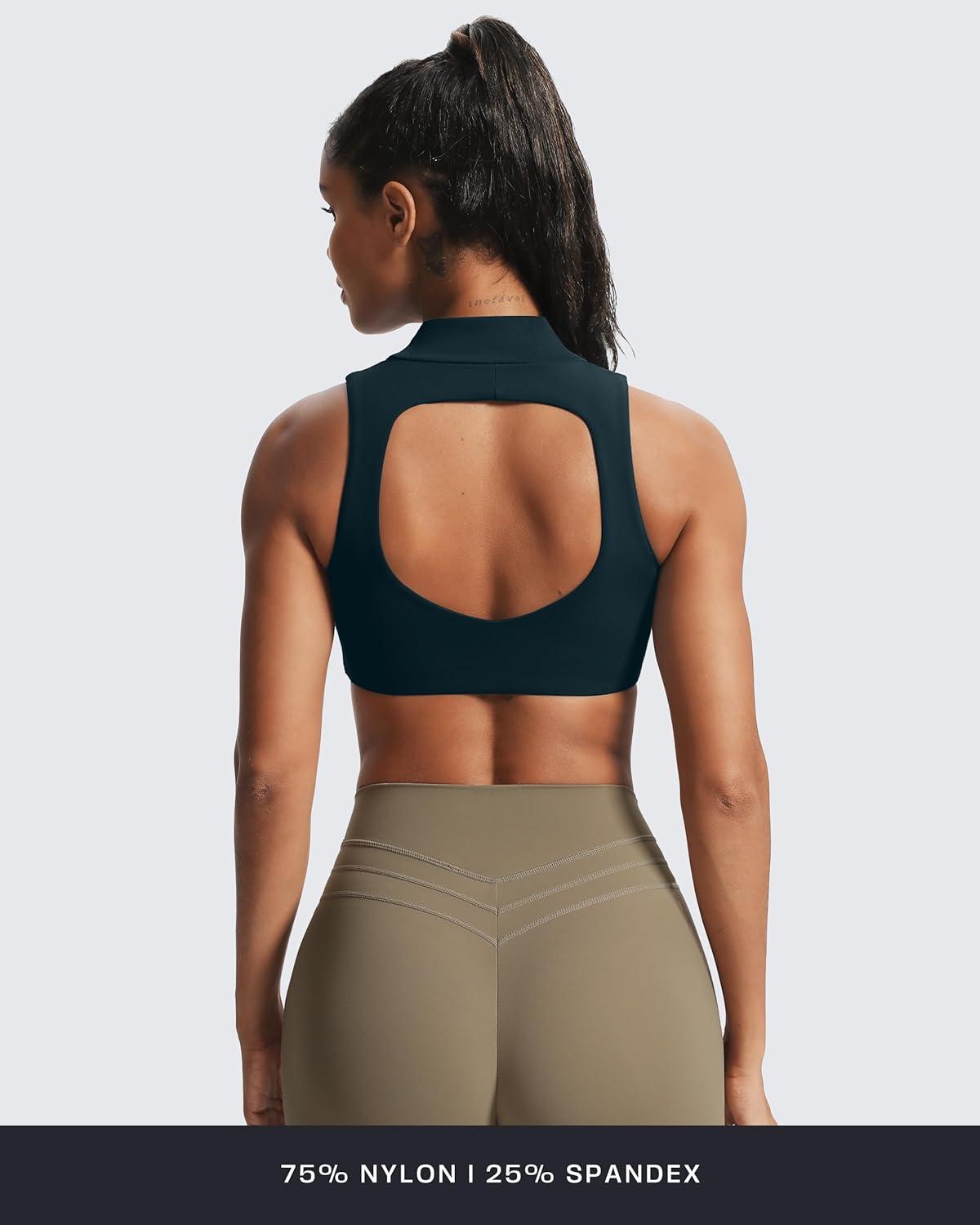 imageAoxjox Womens Kim Cutout High Neck Tank Workout Sports Bras Fitness Training Gym Bra Yoga CropBlueberry