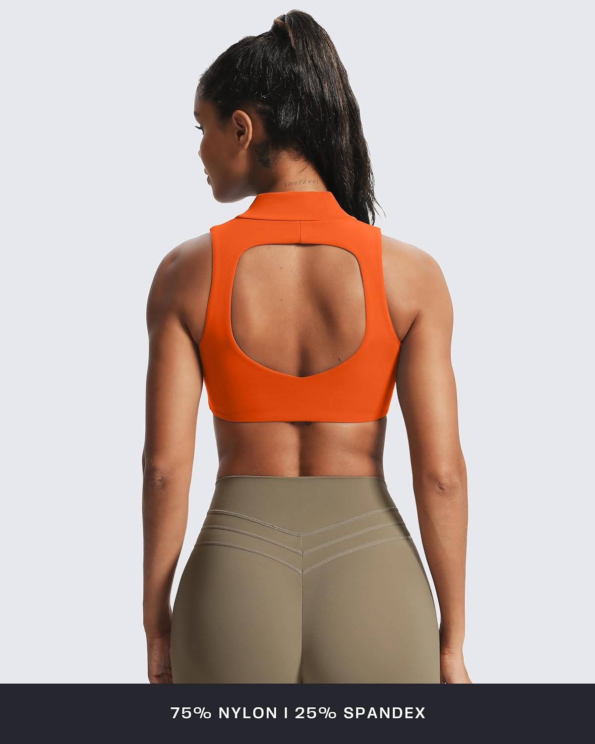 imageAoxjox Womens Kim Cutout High Neck Tank Workout Sports Bras Fitness Training Gym Bra Yoga CropFirecracker