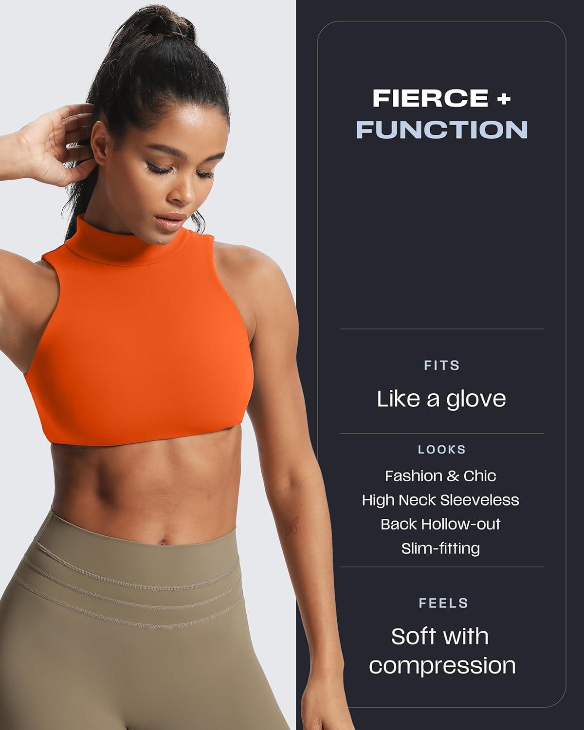 imageAoxjox Womens Kim Cutout High Neck Tank Workout Sports Bras Fitness Training Gym Bra Yoga CropFirecracker