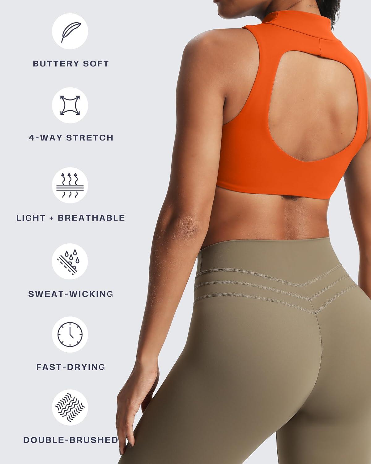 imageAoxjox Womens Kim Cutout High Neck Tank Workout Sports Bras Fitness Training Gym Bra Yoga CropFirecracker