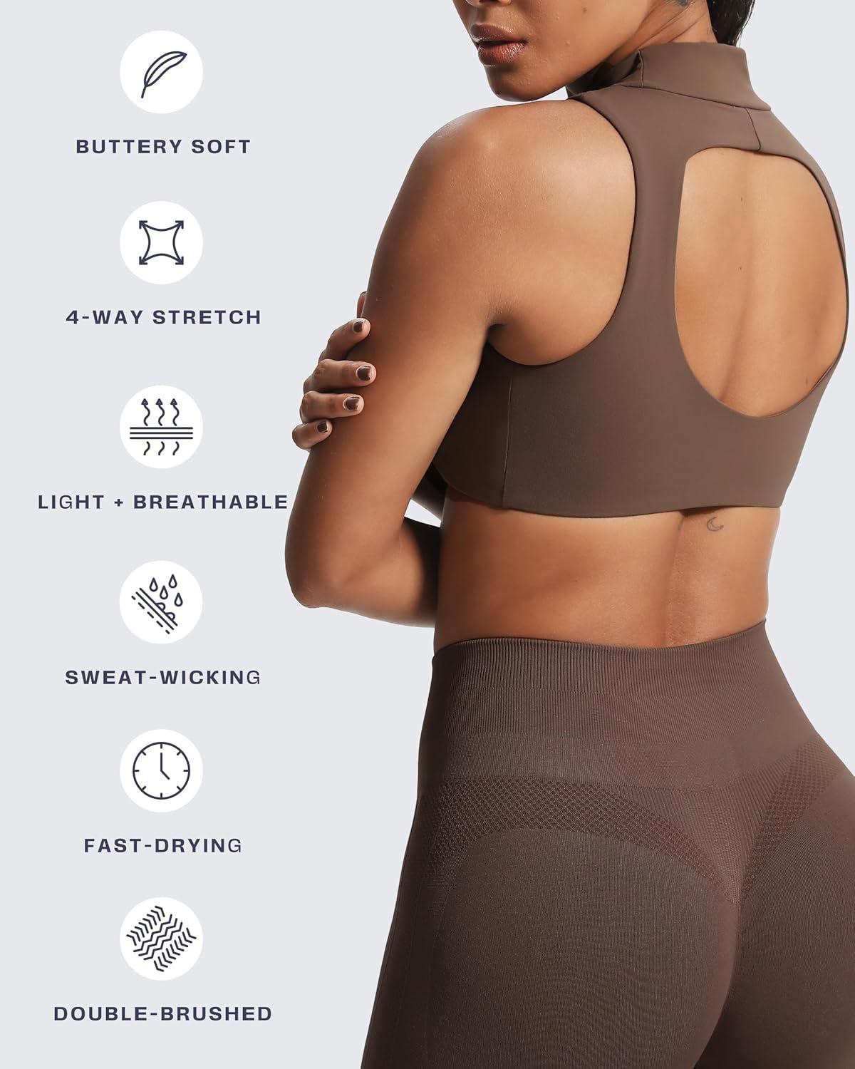 imageAoxjox Womens Kim Cutout High Neck Tank Workout Sports Bras Fitness Training Gym Bra Yoga CropFudge Coffee