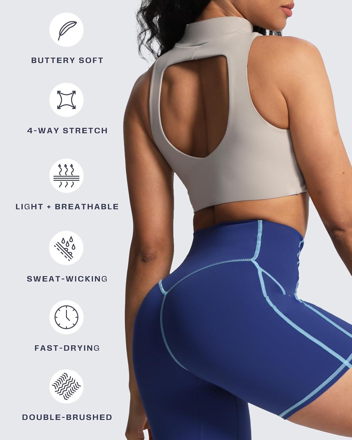 imageAoxjox Womens Kim Cutout High Neck Tank Workout Sports Bras Fitness Training Gym Bra Yoga CropMink