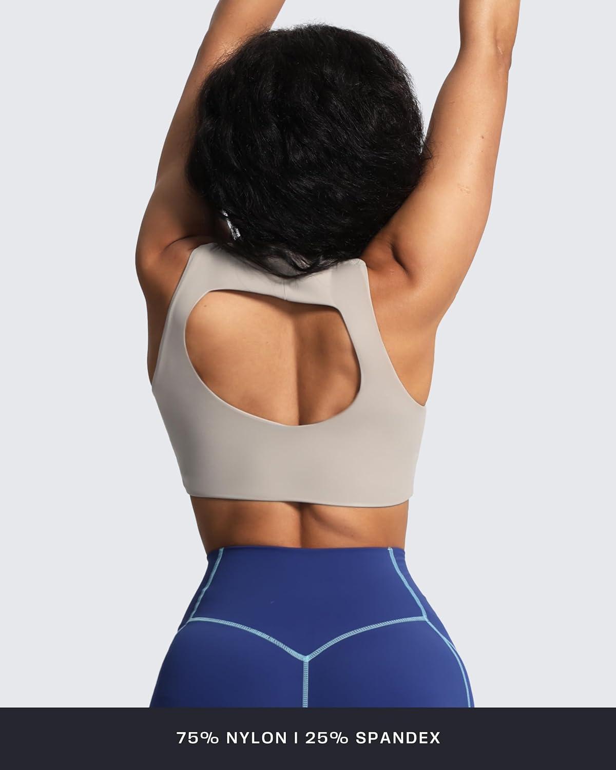 imageAoxjox Womens Kim Cutout High Neck Tank Workout Sports Bras Fitness Training Gym Bra Yoga CropMink