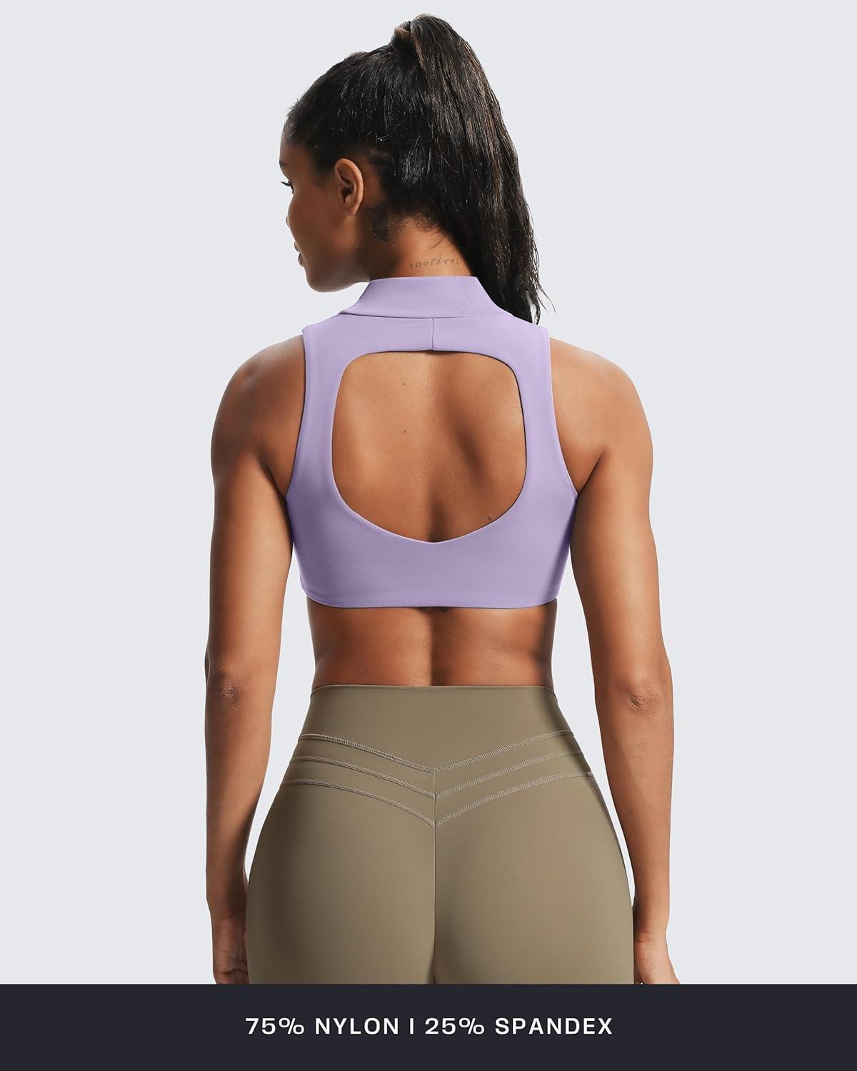 imageAoxjox Womens Kim Cutout High Neck Tank Workout Sports Bras Fitness Training Gym Bra Yoga CropPurple Heather