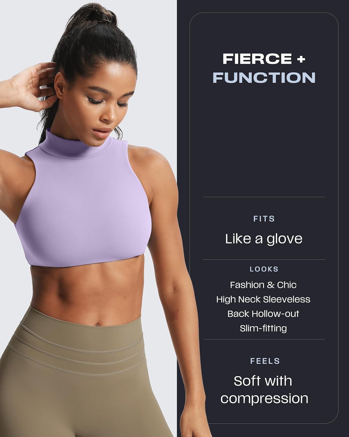 imageAoxjox Womens Kim Cutout High Neck Tank Workout Sports Bras Fitness Training Gym Bra Yoga CropPurple Heather