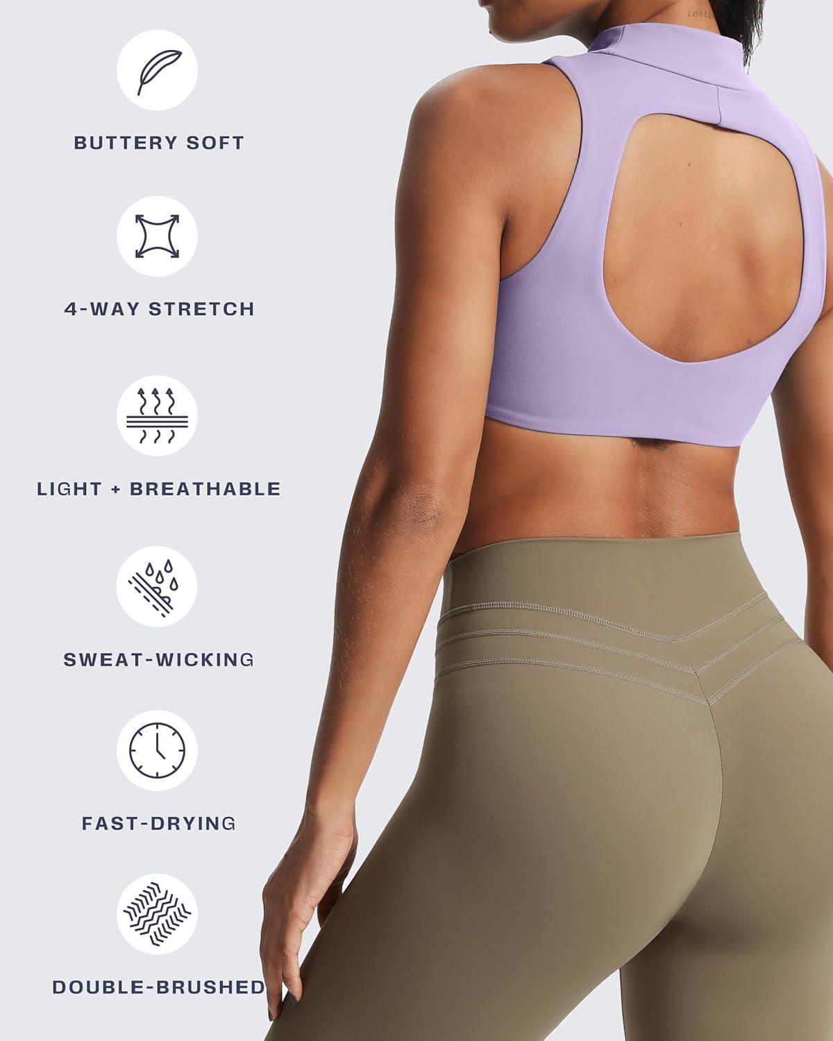 imageAoxjox Womens Kim Cutout High Neck Tank Workout Sports Bras Fitness Training Gym Bra Yoga CropPurple Heather