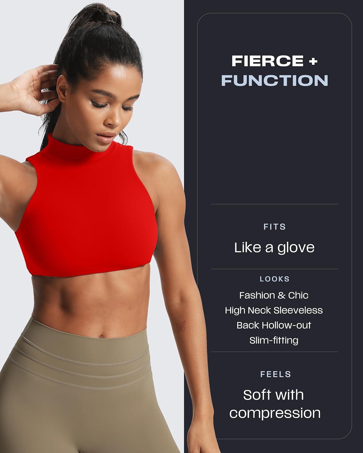 imageAoxjox Womens Kim Cutout High Neck Tank Workout Sports Bras Fitness Training Gym Bra Yoga CropRacing Red