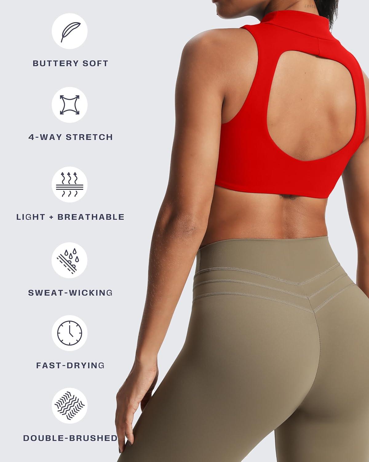 imageAoxjox Womens Kim Cutout High Neck Tank Workout Sports Bras Fitness Training Gym Bra Yoga CropRacing Red