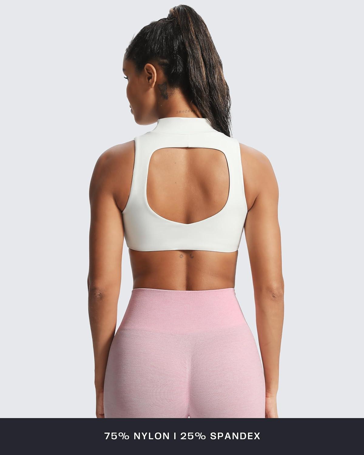 imageAoxjox Womens Kim Cutout High Neck Tank Workout Sports Bras Fitness Training Gym Bra Yoga CropWhite