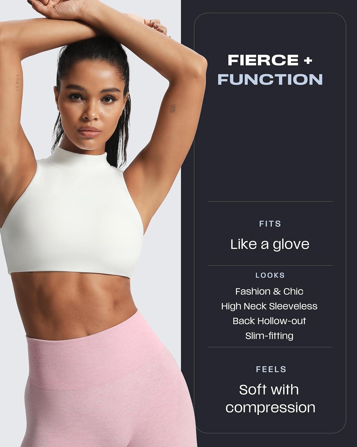 imageAoxjox Womens Kim Cutout High Neck Tank Workout Sports Bras Fitness Training Gym Bra Yoga CropWhite