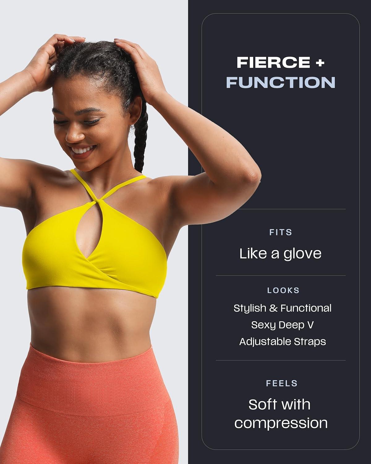 imageAoxjox Womens Workout Sports Bras Fitness Adjusted Ariel Halter Bra Yoga Crop TankVibrant Yellow