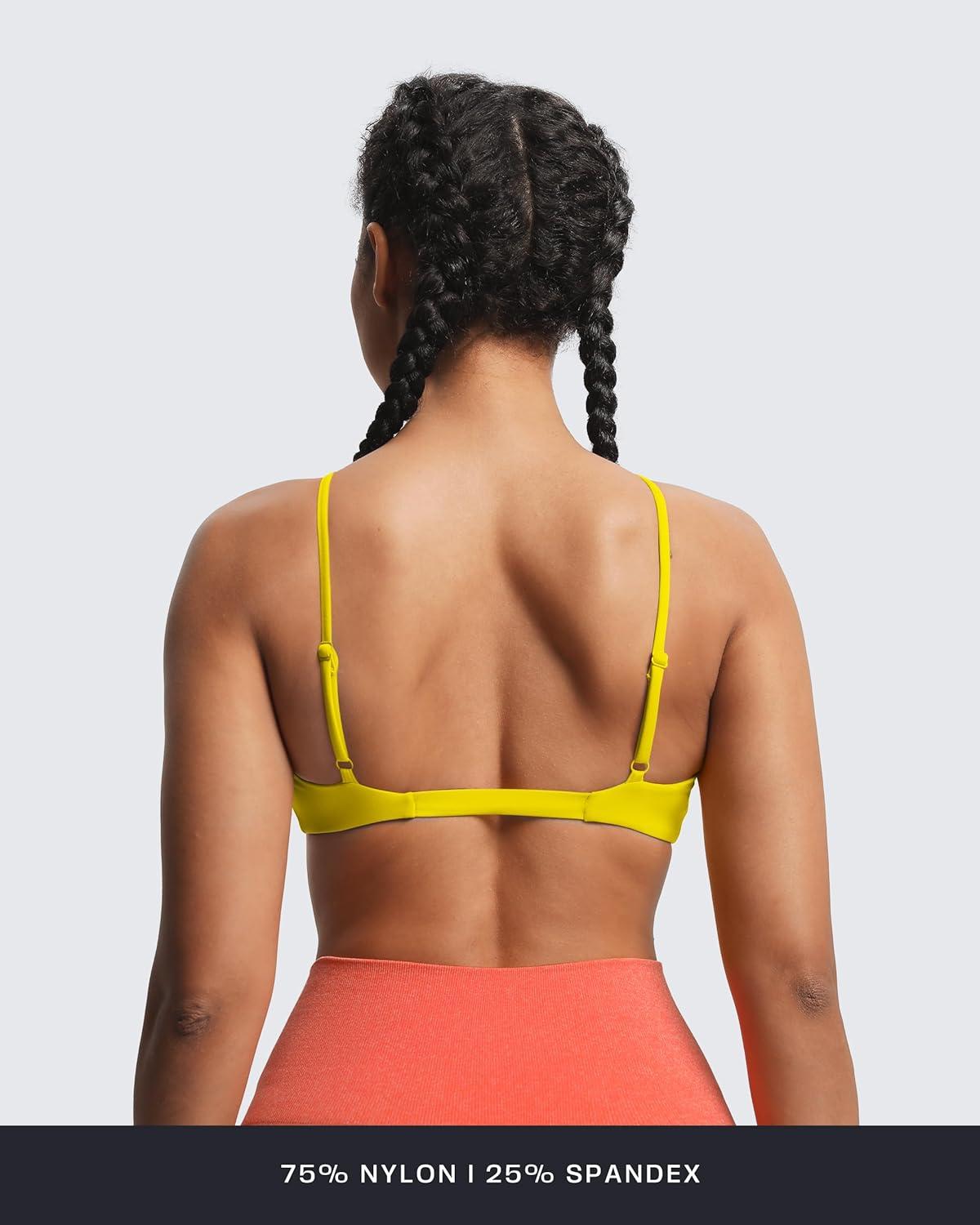 imageAoxjox Womens Workout Sports Bras Fitness Adjusted Ariel Halter Bra Yoga Crop TankVibrant Yellow