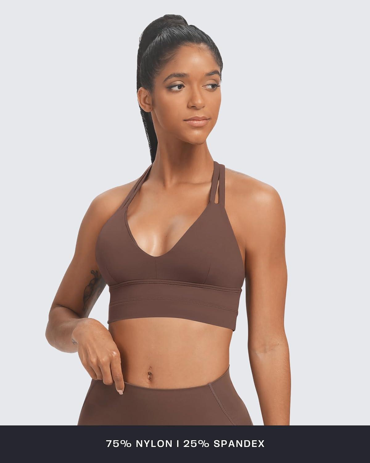 imageAoxjox Womens Workout Sports Bras Fitness Trainning Infinity Gym Bra Yoga Crop TankFudge Coffee