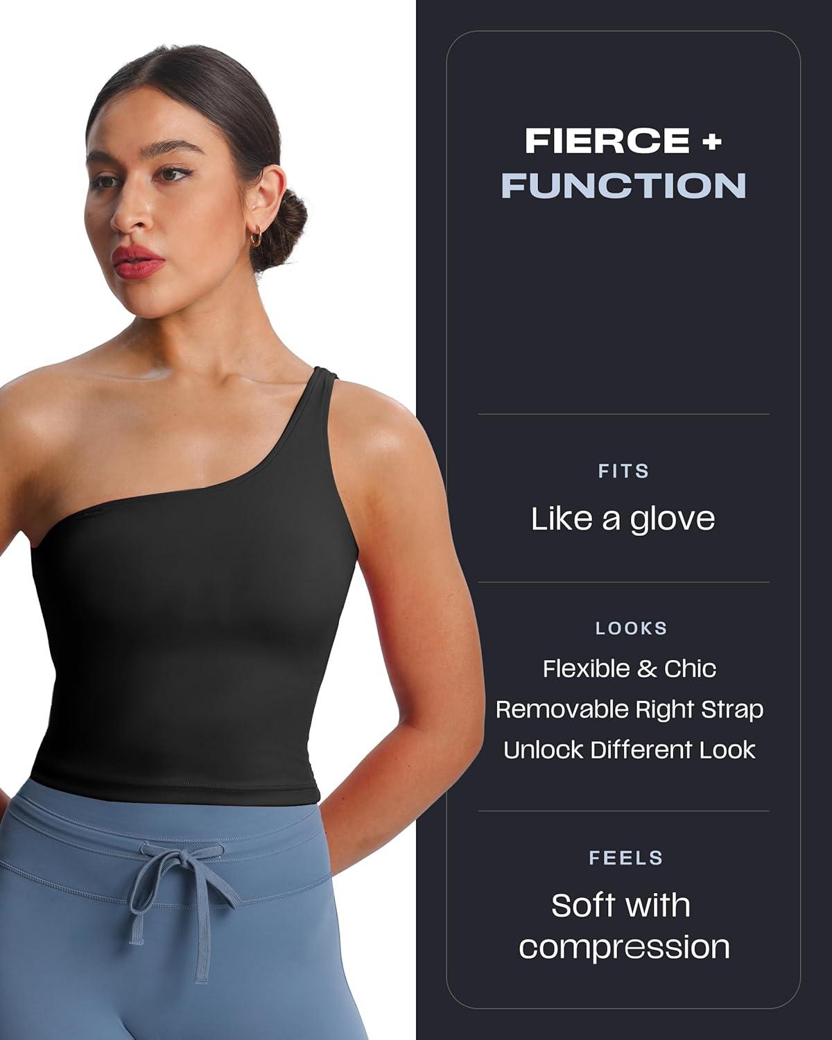 imageAoxjox Womens Workout Sports Bras One Shoulder Astoria Longline Tank Fitness Training Gym Yoga Crop TanksBlack