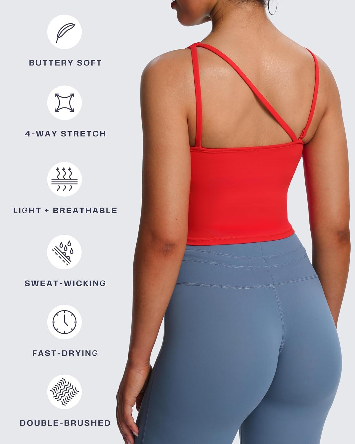 imageAoxjox Womens Workout Sports Bras One Shoulder Astoria Longline Tank Fitness Training Gym Yoga Crop TanksRacing Red