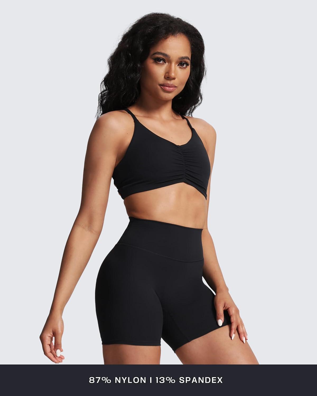 imageAoxjox Womens Workout Sports Bras Ruched Rachel Fitness Training Gym Bra Yoga Crop TankBlack Marl Size Up for Less Compression