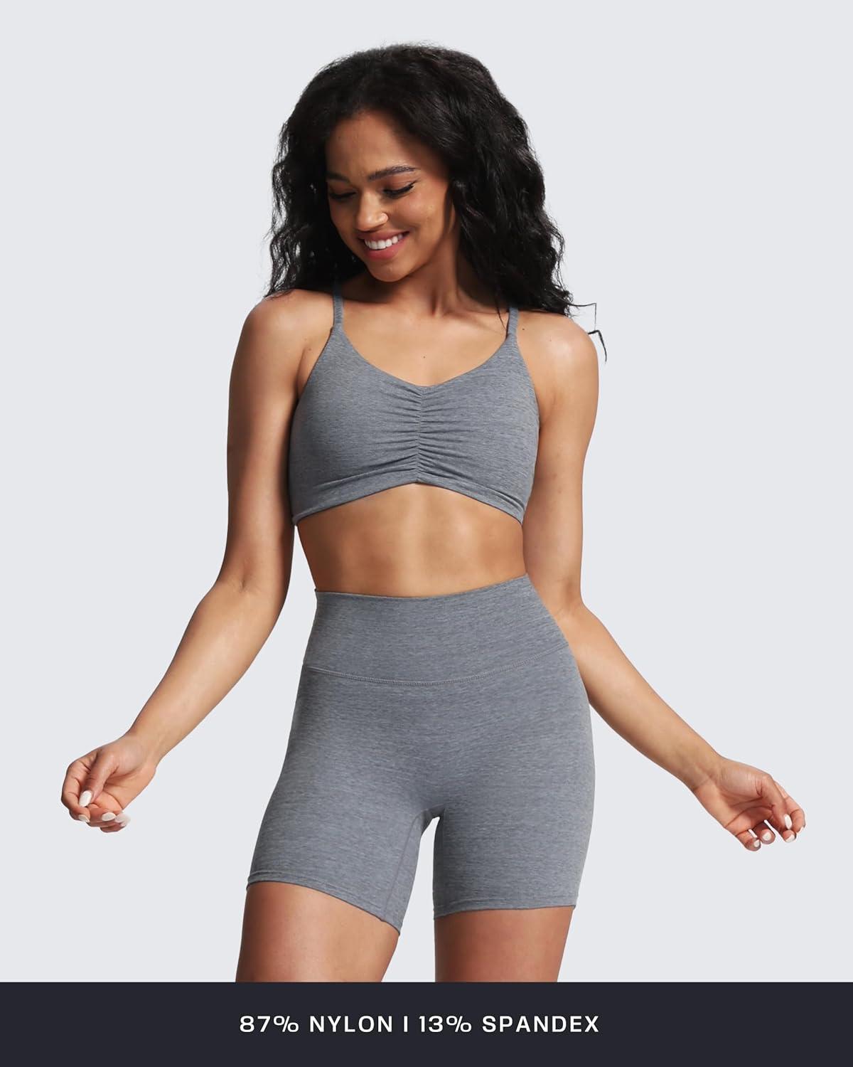 imageAoxjox Womens Workout Sports Bras Ruched Rachel Fitness Training Gym Bra Yoga Crop TankWinds Grey Marl Size Up for Less Compression