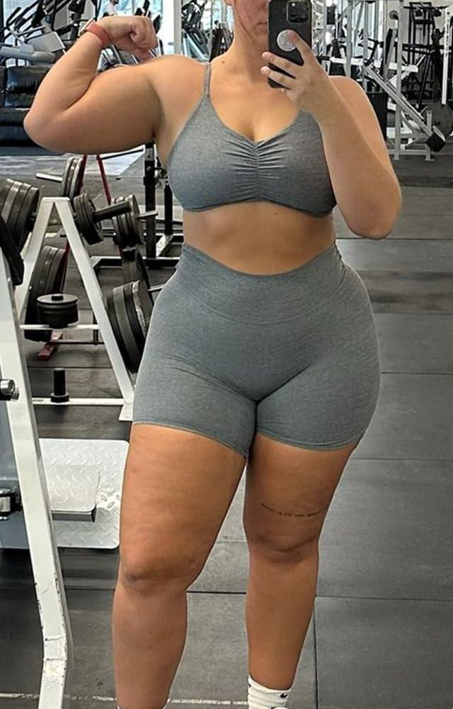 imageAoxjox Womens Workout Sports Bras Ruched Rachel Fitness Training Gym Bra Yoga Crop TankWinds Grey Marl Size Up for Less Compression