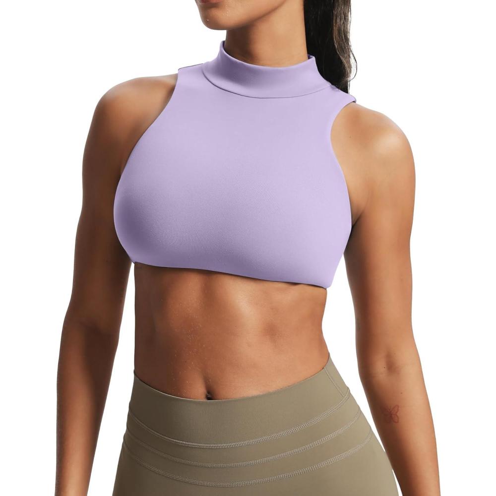 imageAoxjox Womens Kim Cutout High Neck Tank Workout Sports Bras Fitness Training Gym Bra Yoga CropPurple Heather