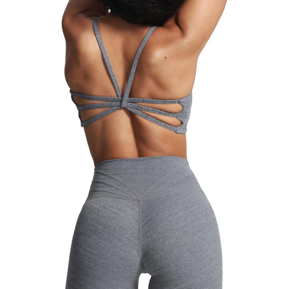 imageAoxjox Womens Workout Sports Bras Ruched Rachel Fitness Training Gym Bra Yoga Crop TankWinds Grey Marl Size Up for Less Compression