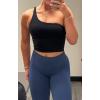 imageAoxjox Womens Workout Sports Bras One Shoulder Astoria Longline Tank Fitness Training Gym Yoga Crop TanksBlack