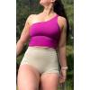 imageAoxjox Womens Workout Sports Bras One Shoulder Astoria Longline Tank Fitness Training Gym Yoga Crop TanksPurple