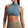 imageAoxjox Womens Kim Cutout High Neck Tank Workout Sports Bras Fitness Training Gym Bra Yoga CropSteel Blue