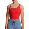 imageAoxjox Womens Workout Sports Bras One Shoulder Astoria Longline Tank Fitness Training Gym Yoga Crop TanksRacing Red