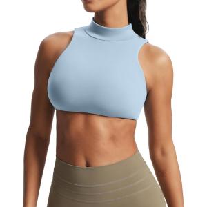 imageAoxjox Womens Kim Cutout High Neck Tank Workout Sports Bras Fitness Training Gym Bra Yoga CropAiry Blue